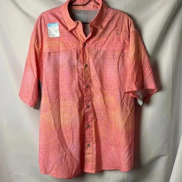 NWT REEL LEGENDS MARINER II MENS SIZE LARGE ORANGE PINK SCALE DESIGN POCKETS - Picture 2 of 15
